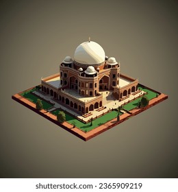 Isometric 3D vector illustration of Humayun's Tomb.