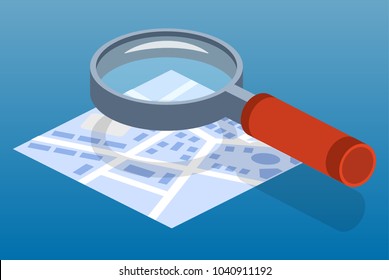 Isometric 3D Vector Illustration Of Magnifying Glass. Magnifier To Increase The Image.