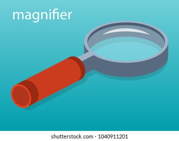 Isometric 3D vector illustration of magnifying glass. Magnifier to increase the image. Approximation of the picture.