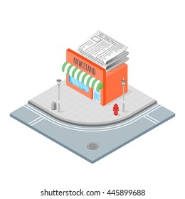 Isometric 3d ilustración vectorial del puesto de periódicos. 