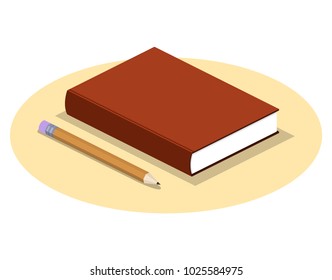 Isometric 3D vector illustration organizer with a pencil. Lying book with a pencil