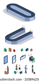Isometric 3D vector illustration people at the airport with luggage and waiting for the plane