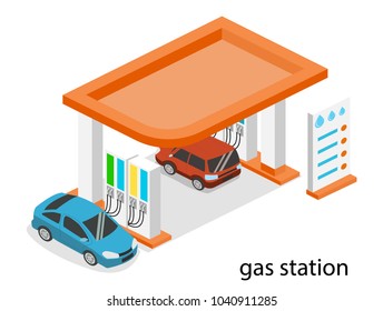 Isometric 3D vector illustration petrol station, gas station for cars