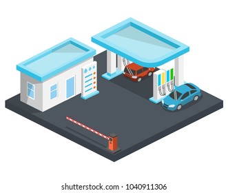 Isometric 3D vector illustration petrol station, gas station for cars