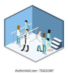 Isometric 3D vector illustration physical rehabilitation after fracture