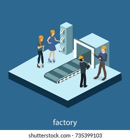 Isometric 3D vector illustration research laboratory with chemicals. Tanks with substance, conveyor and wires with equipment