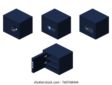 Isometric 3D vector illustration Safe for saving money and documents. Subject of property security