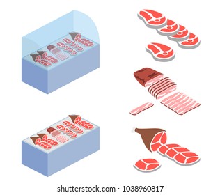 Isometric 3D vector illustration Sliced chopped fresh meat