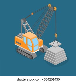 Isometric 3D vector illustration truck crane construction