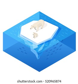 Isometric 3d vector illustration of white bear. Isolated on white background.