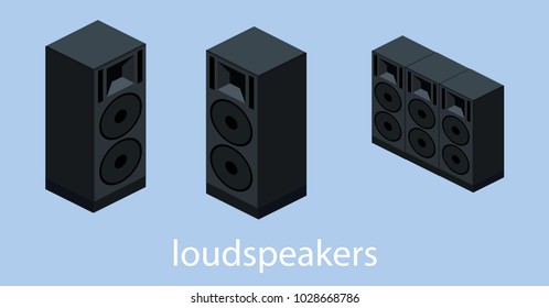 Isomtric 3D vectorial ilustration concepto colección de tecnología. Altavoces para música, amplificador de sonido