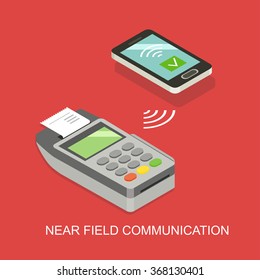 Isometric 3d vector illustrations.Mobile payment concept . NFC technology. 