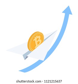 Isometric 3D vector a jump in the cost of bitcoin.