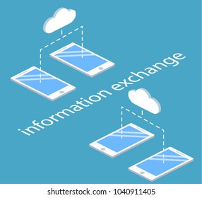 Isometric 3D Vector modern isometric smartphone with bubble speech on blue background