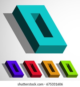 Isometric 3d vector number zero in multiple colors.