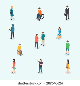  Isometric 3d vector people. Set of woman and man. Vector illustration