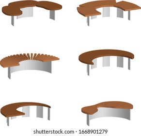 isometric 3d vector, set of original park and garden benches on a transparent background