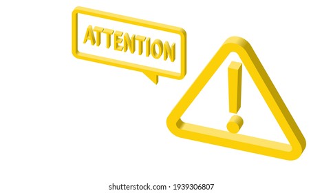 Isometric 3d vector symbol icon of attention, important and warning. Exclamation mark in the shape of a triangle. Road sign