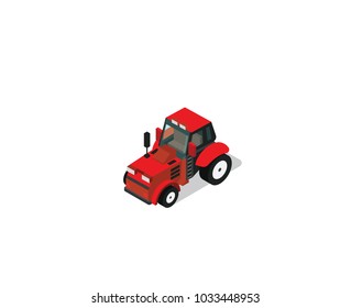 isometric 3d vector tractor, farm machinery