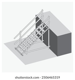 Isometric and 3D view of access ladder installation on the building.