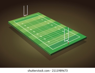 Isometric 3D View Of An American Football Field On A Dark Background