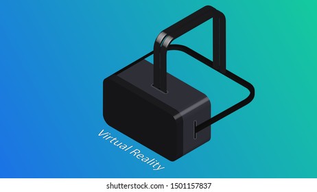 Isometric 3D virtual goggles. Virtual Reality Concept isolated on blue and green gradient background for banner and website. Modern flat design.