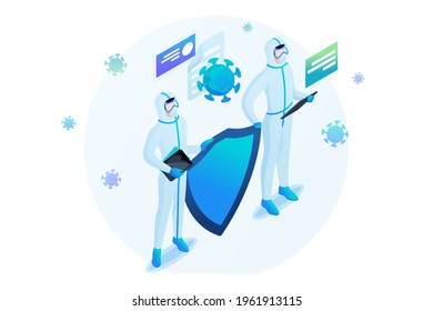 Isometric 3D. Virus Protection, Quarantine, Social Distance, Hygiene. Web Design.