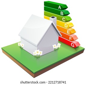 Isometric 3D White House With Arrows Symbolizing Energy Efficiency In A Garden (cut Out)