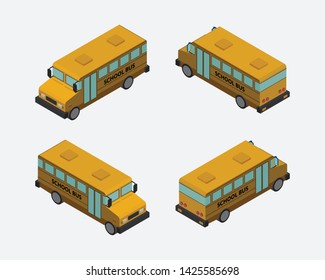 Isometric 3D Yellow School Bus Vector 