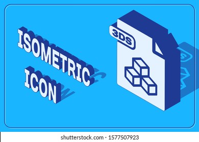 Isometric 3DS file document. Download 3ds button icon isolated on blue background. 3DS file symbol.  Vector Illustration