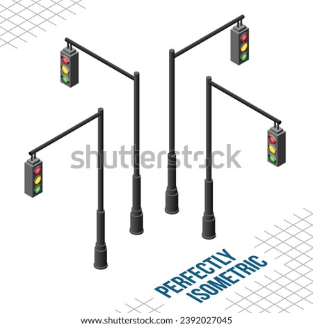 Isometric 4 Hanging Traffic Lights isolated on a White Background