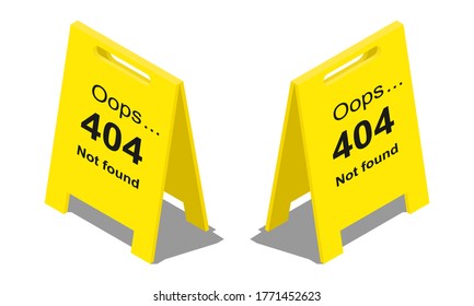 Isometric 404 not found warning plate flat vector illustration isolated on white background.