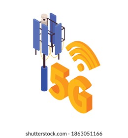 Isometric 5g internet color wireless with antenna symbols vector illustration