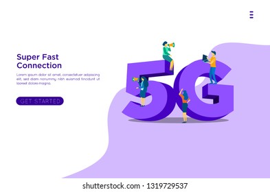 Isometric 5G network wireless systems and internet vector illustration. mini people flat illustration with mobile network .Communication network, Business concept.