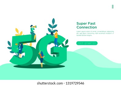 Isometric 5G network wireless systems and internet vector illustration. mini people flat illustration with mobile network .Communication network, Business concept.