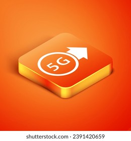 Isometric 5G new wireless internet wifi connection icon isolated on orange background. Global network high speed connection data rate technology.  Vector