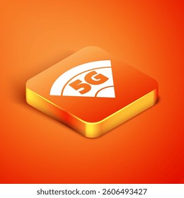 Isometric 5G new wireless internet wifi connection icon isolated on orange background. Global network high speed connection data rate technology.  Vector