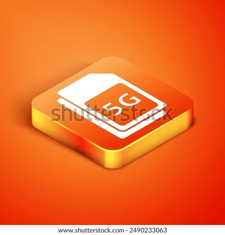 Isometric 5G Sim Card icon isolated on orange background. Mobile and wireless communication technologies. Network chip electronic connection.  Vector