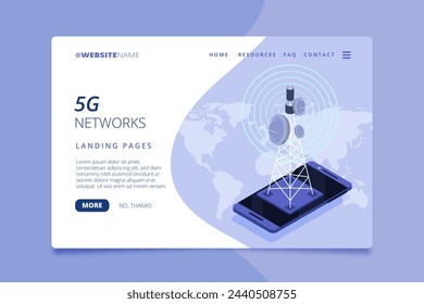 Isometric 5g technology landing page vector design in eps 10