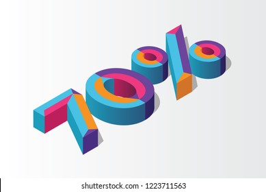 Isometric 70% percent off, 3D sale background, colorfull polygonal triangle object. Eps10 Vector.