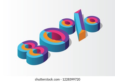 Isometric 80% percent off, 3D sale background, colorfull polygonal triangle object. Eps10 Vector.