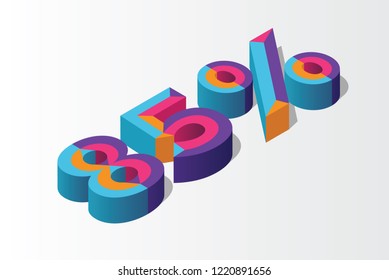 Isometric 85% percent off, 3D sale background, colorfull polygonal triangle object. Eps10 Vector.
