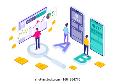 Isometric AB Testing Method Modern Illustration, Web Banners, Suitable for Diagrams, Infographics, Book Illustration, Game Asset, And Other Graphic Assets