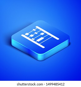 Isometric Abacus icon isolated on blue background. Traditional counting frame. Education sign. Mathematics school. Blue square button. Vector Illustration