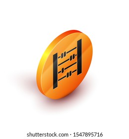 Isometric Abacus icon isolated on white background. Traditional counting frame. Education sign. Mathematics school. Orange circle button. Vector Illustration