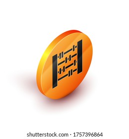 Isometric Abacus icon isolated on white background. Traditional counting frame. Education sign. Mathematics school. Orange circle button. Vector Illustration