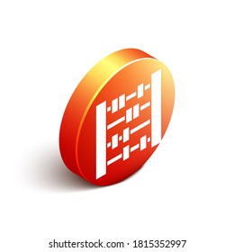 Isometric Abacus icon isolated on white background. Traditional counting frame. Education sign. Mathematics school. Orange circle button. Vector