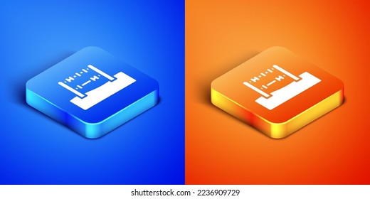 Isometric Abacus icon isolated on blue and orange background. Traditional counting frame. Education sign. Mathematics school. Square button. Vector