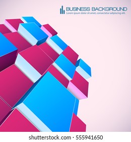 Isometric abstract background for business web design and presentation with magenta and green cubes vector Illustration