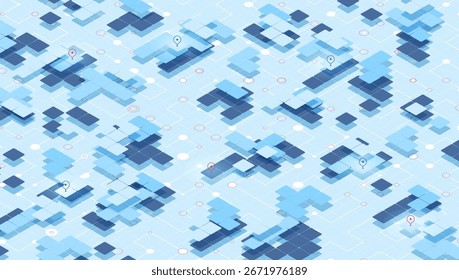 Isometric Abstract City Map with Geometric Blocks and Transport Route. Urban Planning delivery logistic. Vector illustration
